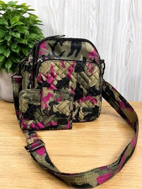 Lug Can Can 2 Quilted Pink Camo Crossbody Bag with Matching Minuet Wallet